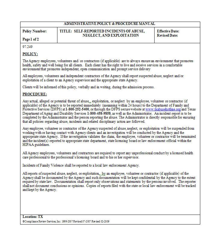 updated abuse policy for lic and cert pas lhh hospice tjc lic incident report
